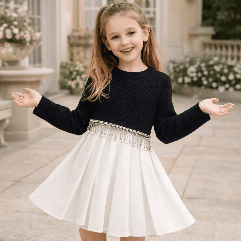 Ensemble Fille Chic – Pull en Tricot avec Jupe Plissée Élégante