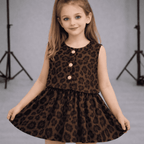 Ensemble Fille Tendance – Haut et Jupe Imprimé Léopard en Tissu Texturé Chic