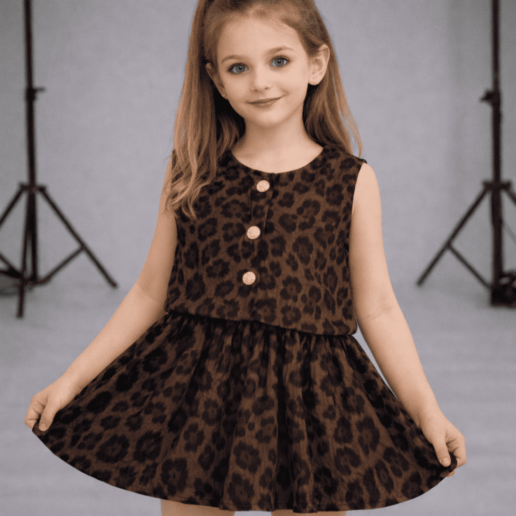 Ensemble Fille Tendance – Haut et Jupe Imprimé Léopard en Tissu Texturé Chic