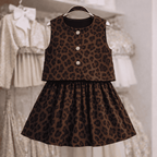 Ensemble Fille Tendance – Haut et Jupe Imprimé Léopard en Tissu Texturé Chic