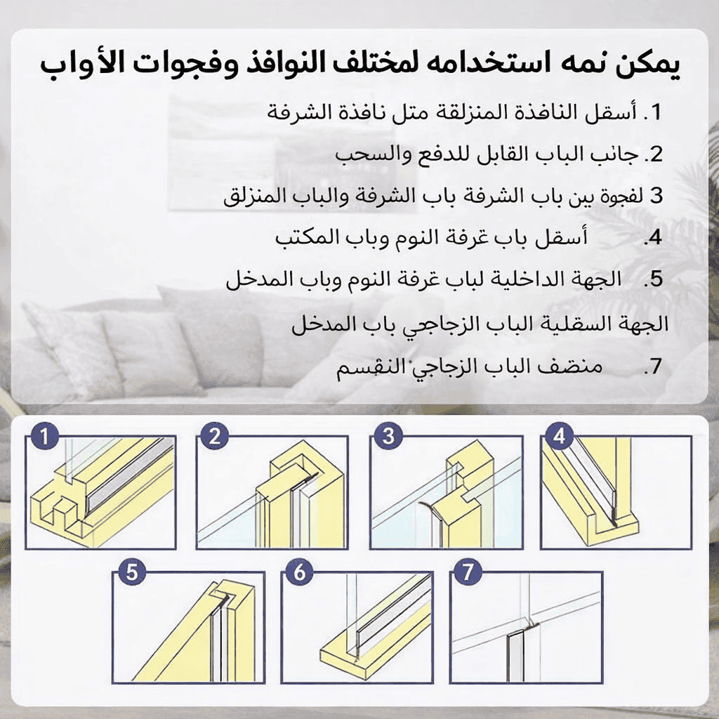 شريط لاصق مانع لتسرب الهواء بطول 5 متر، عازل ضد التيارات الهوائية للباب، يمنع دخول الهواء والغبار ويساعد على العزل الحراري