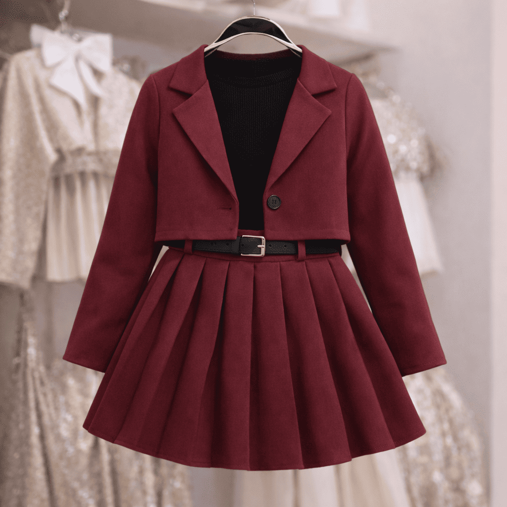 Ensemble Fille Élégant – Pull en Tricot Noir avec Gilet et Jupe Plissée Chic