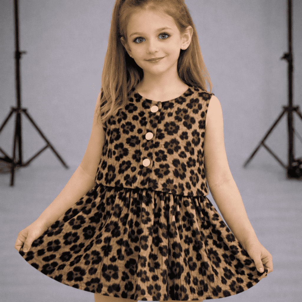 Ensemble Fille Tendance – Haut et Jupe Imprimé Léopard en Tissu Texturé Chic