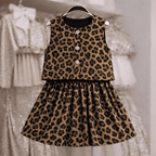 Ensemble Fille Tendance – Haut et Jupe Imprimé Léopard en Tissu Texturé Chic